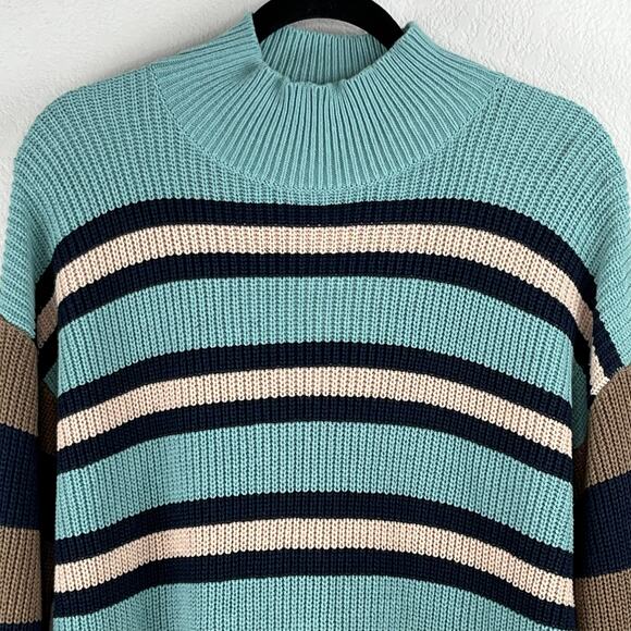 Treasure & Bond Multi Stripe Mock Neck Knit Pullover Sweater Oversize Medium NWT - Picture 6 of 13